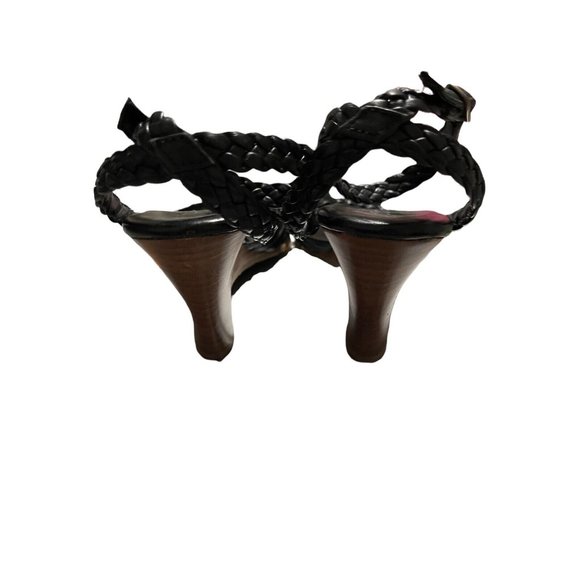 Diana Ferrari Black Leather Plaited Woven Detail Platform Sandals Sz 8.5 - Picture 4 of 6